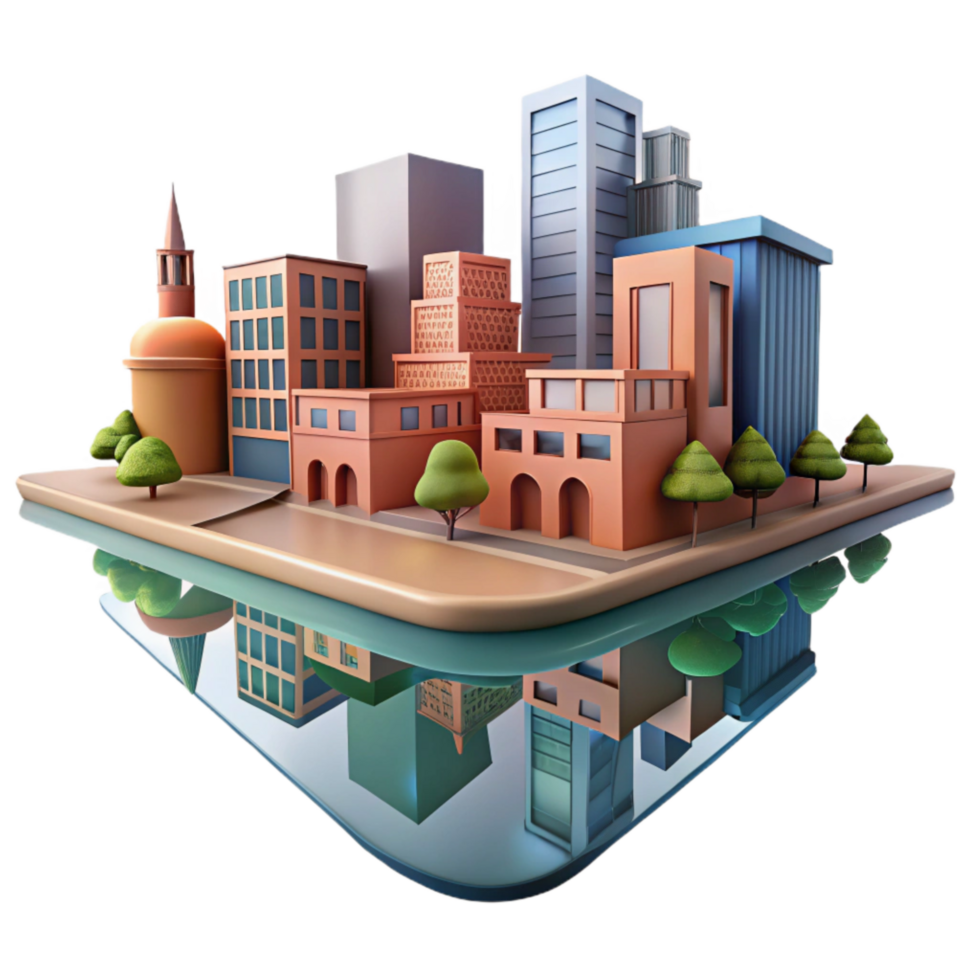 serene modern Distorted Urban Scene Reflection in Water Cutout professional png