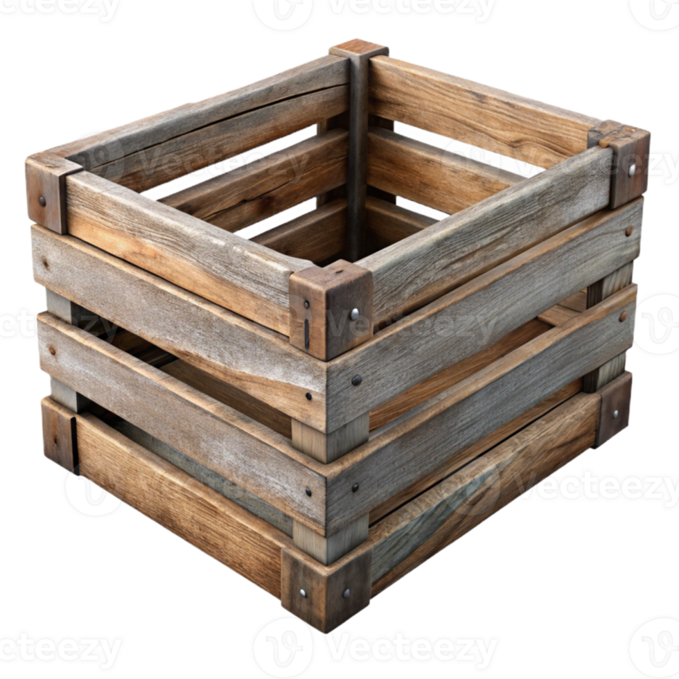 impressive classic Distressed Wooden Crate Texture Cutout with Weathered Slats original png