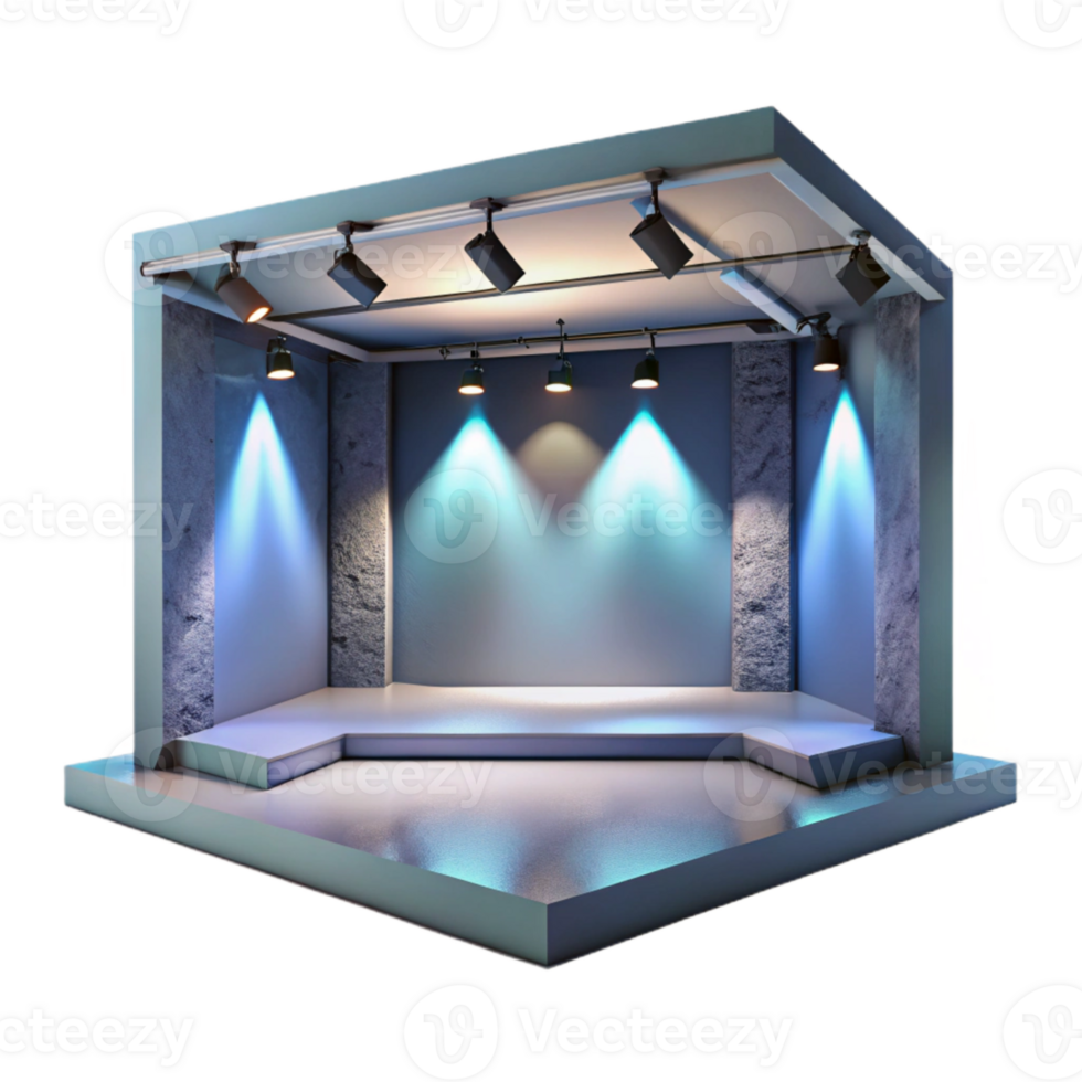 stunning contemporary Empty Virtual Gallery Space with Spotlights Isolated detailed png