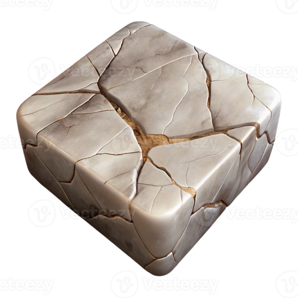 impressive minimalist Fractured Marble Slab with Veins Isolated authentic png