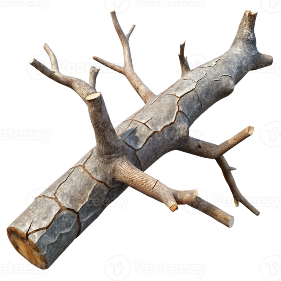 impressive minimalist Fractured Tree Branch with Bark Texture Isolated genuine png