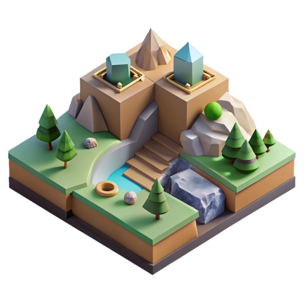 beautiful abstract Geometric Virtual Landscape Isometric View Cutout original png