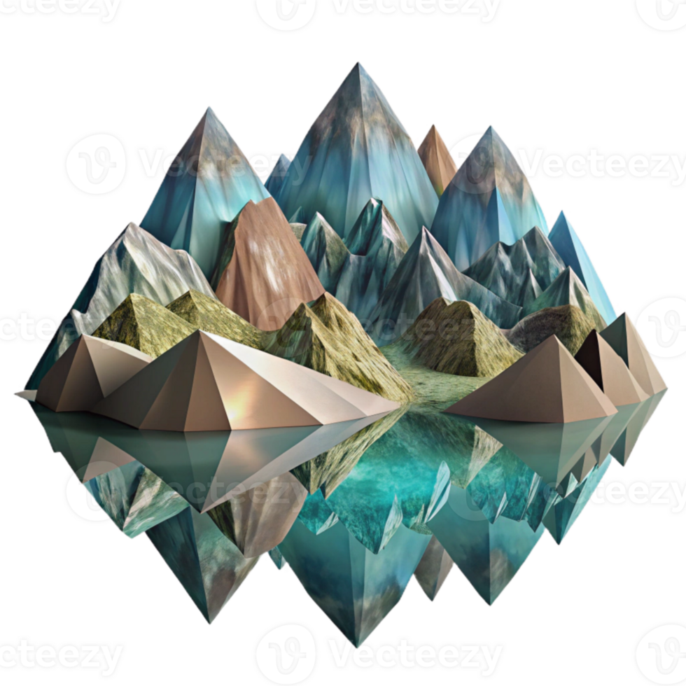 dramatic contemporary Geometric Landscape Cutout Fjord Reflections Transparent Background original png