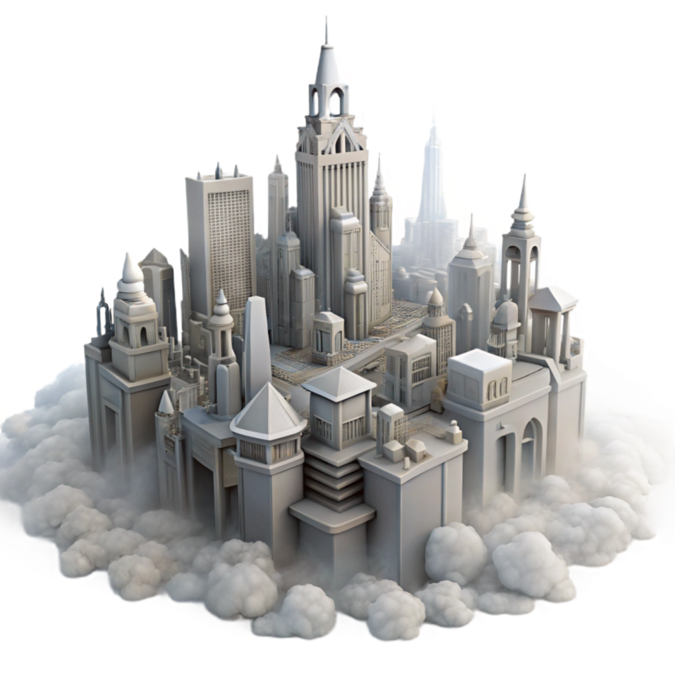 extraordinary creative Ghostly Metropolis in Fog Isolated with Transparent Background high quality png