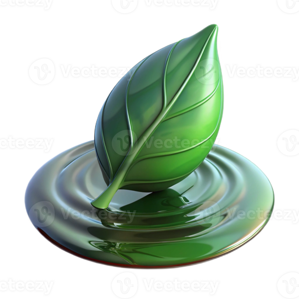 beautiful creative Green Leaf Distorted Reflection in Water Surface Isolated Element high quality png