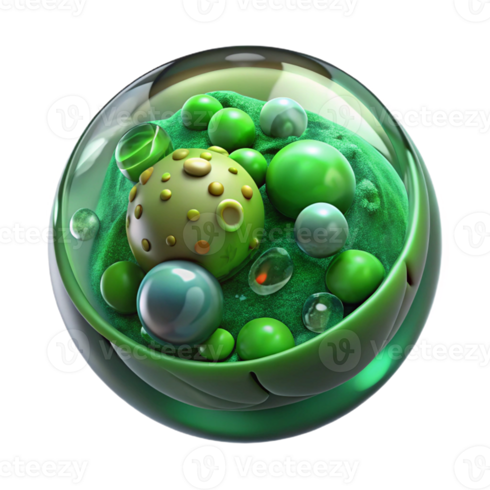 dramatic abstract Green Micro Universe in a Bubble Transparent Background original png