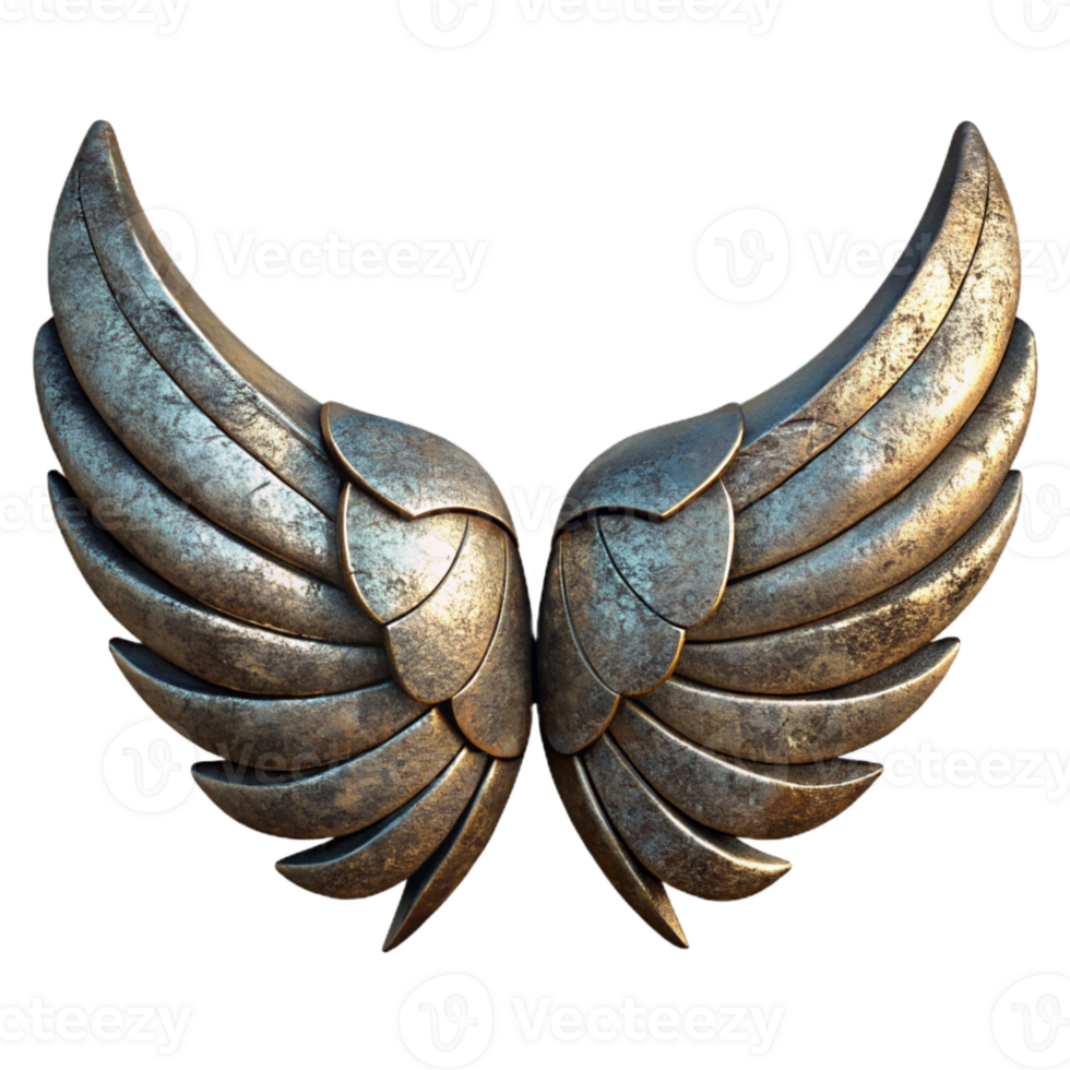 serene artistic Grunge Metal Wings Weathered Texture Transparent Background exclusive png
