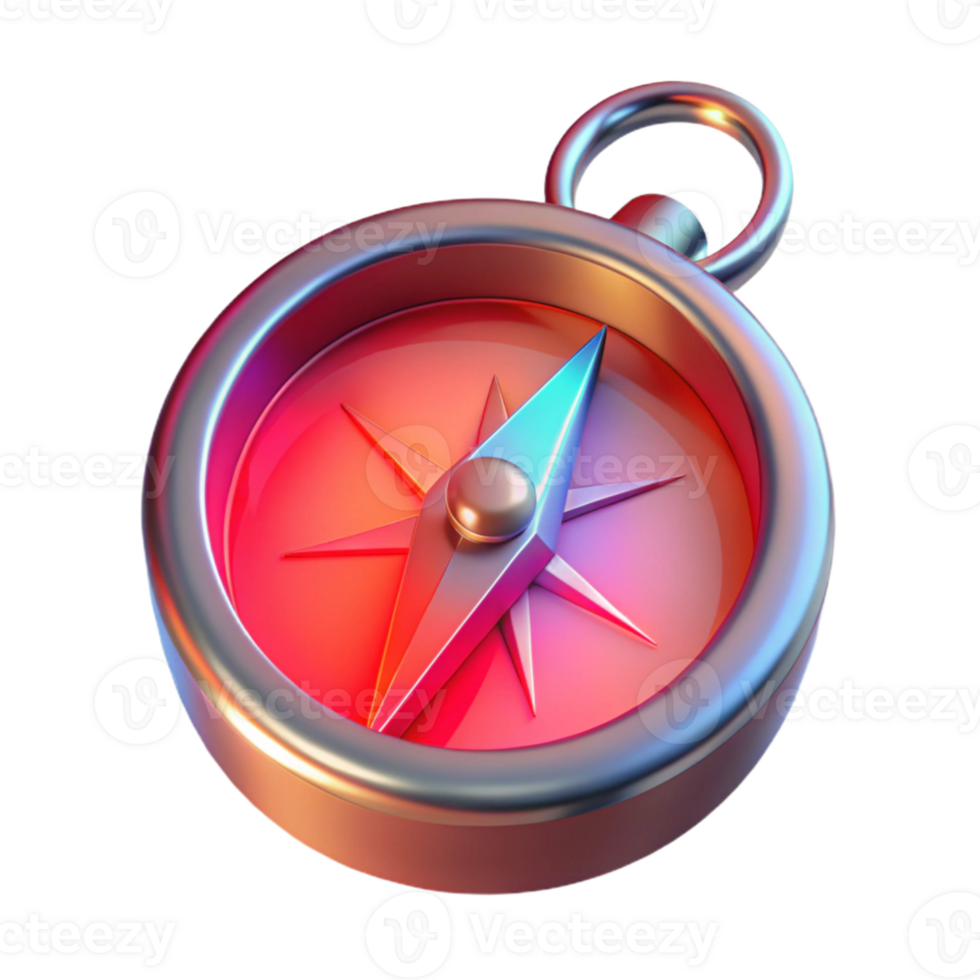 impressive minimalist Hologram of Old Compass with Red Tint Transparent original png