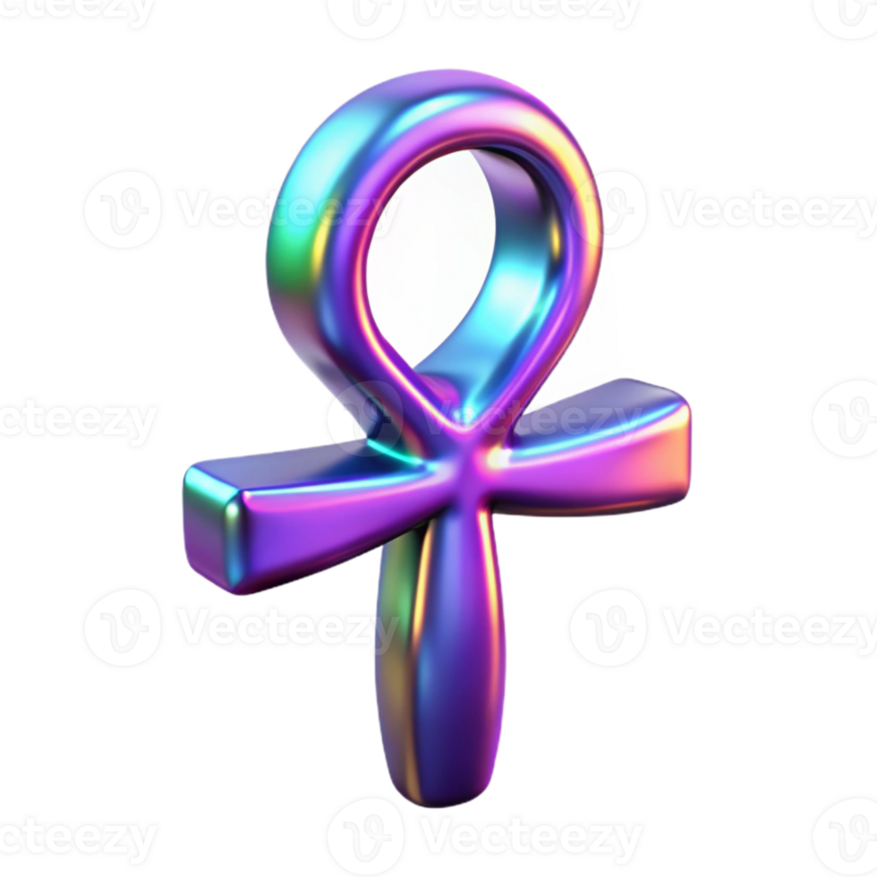 dramatic contemporary Holographic Ankh Symbol with Purple Glow Transparent Background genuine png