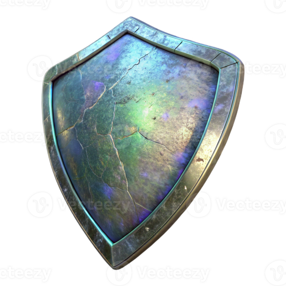dramatic rustic Hologram of Weathered Shield Isolated Transparent Background professional png