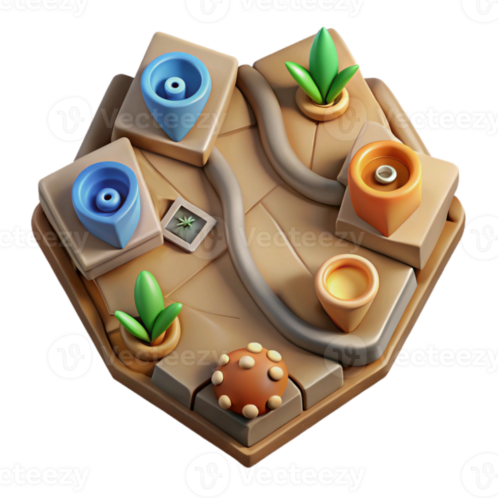 stunning contemporary Intricate Map Design with Symbolic Icons Isolated Element detailed png