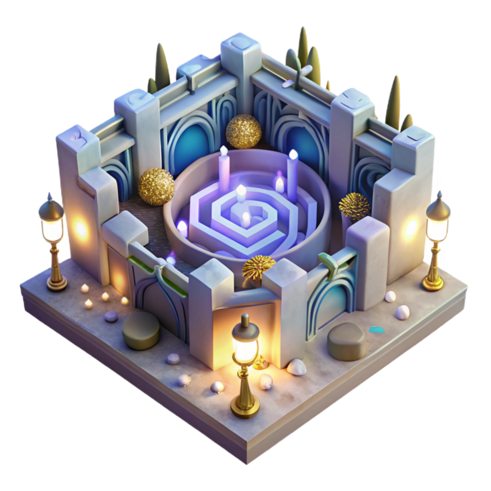 extraordinary creative Intricate Glowing Luminari Labyrinth Cutout Night Scene png