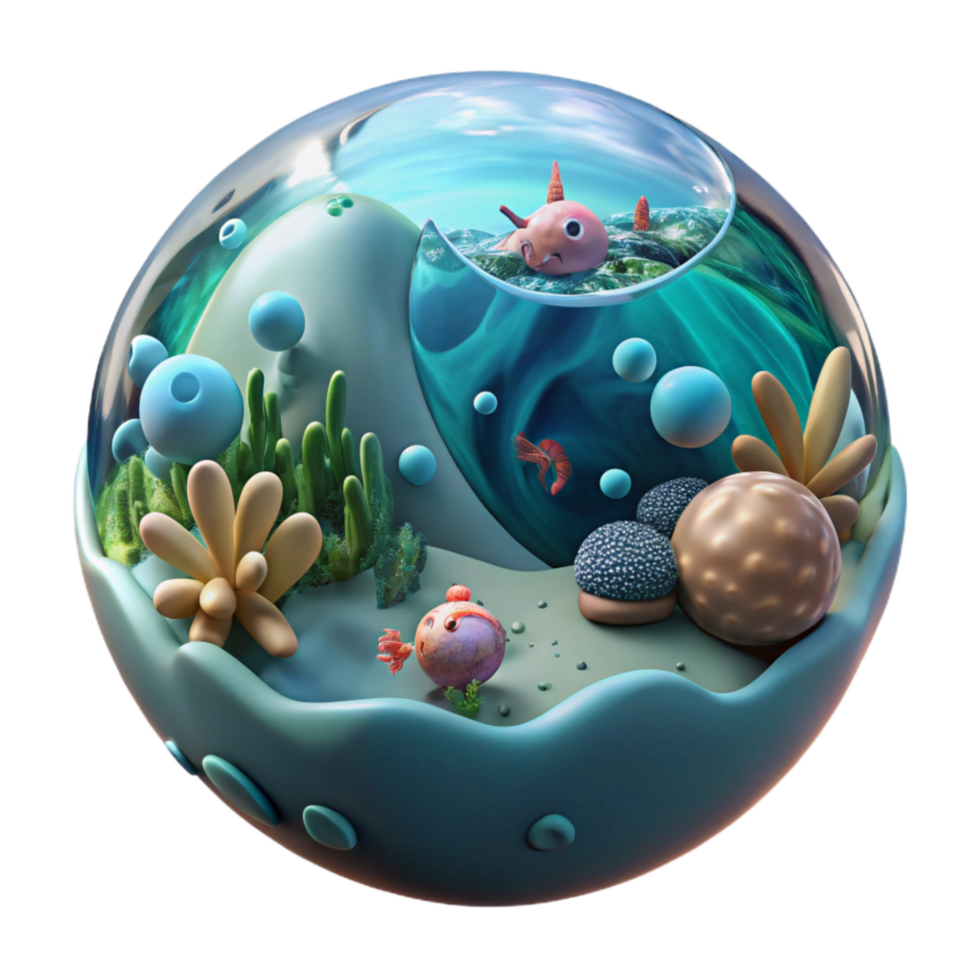 beautiful classic Intricate Micro Ocean Scene in Sphere Transparent detailed png