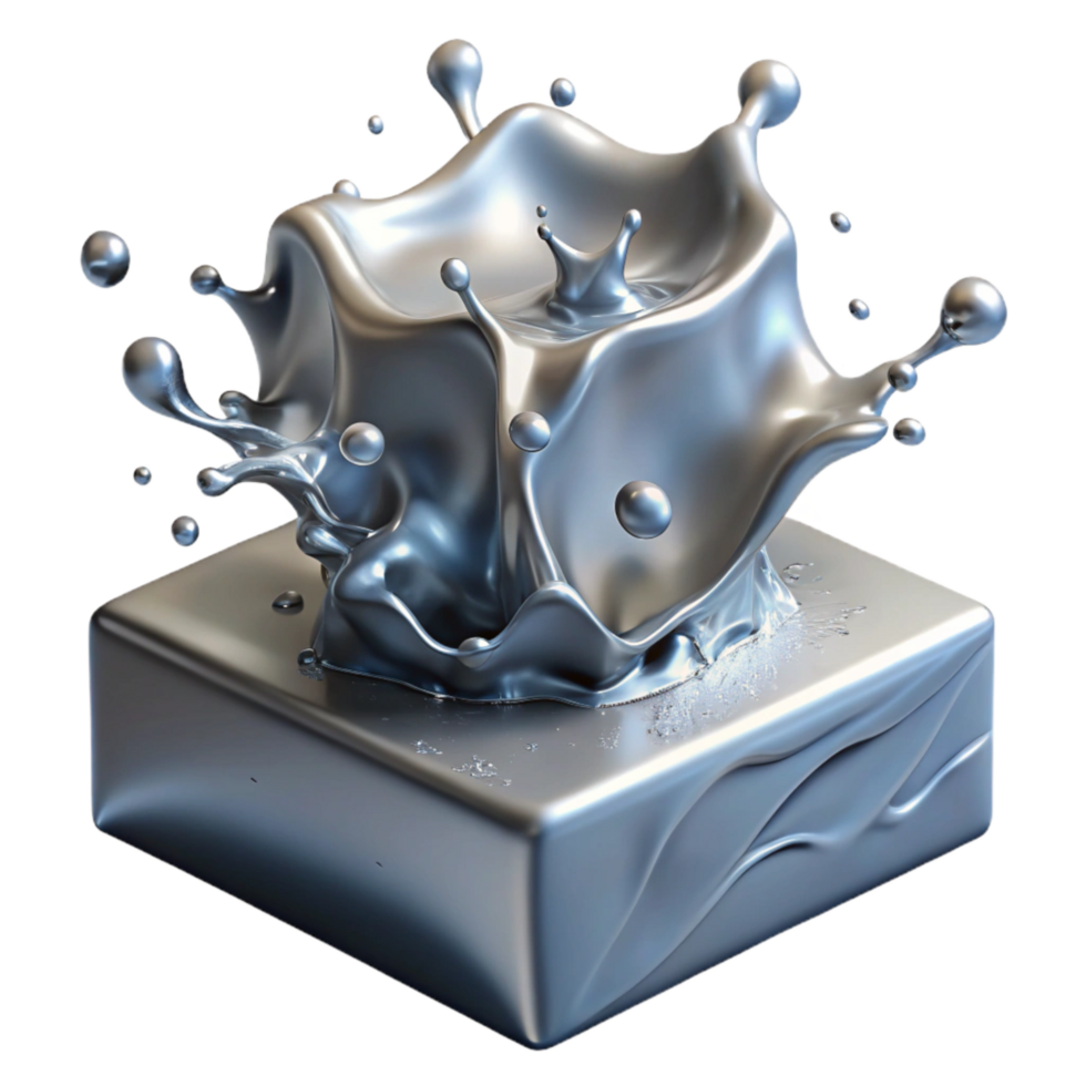beautiful modern Liquid Metal Splashing on Ice Block Transparent professional png