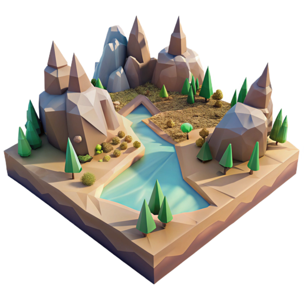 stunning traditional Low Poly Zephyr Zone Landscape Transparent Background high quality png
