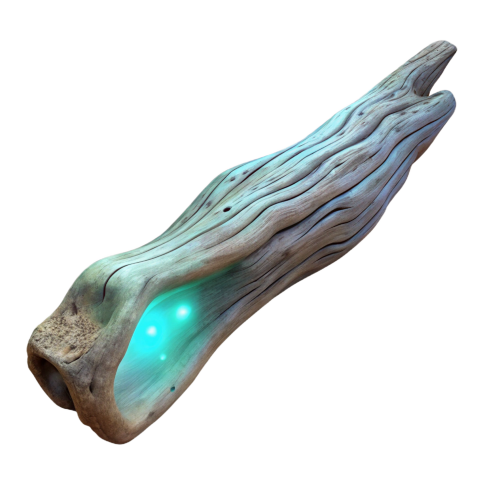 vibrant minimalist Luminescent Driftwood Side View Isolated high resolution png