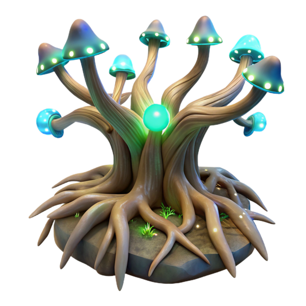 extraordinary abstract Lyrax Tree Roots with Glowing Fungi Transparent professional png