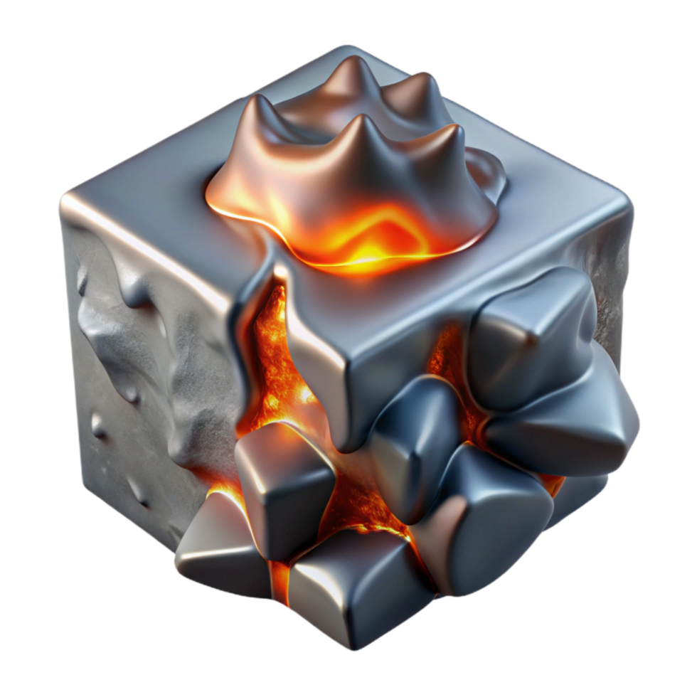 beautiful rustic Metallic Lava Consuming Ice Block Cutout Element high resolution png