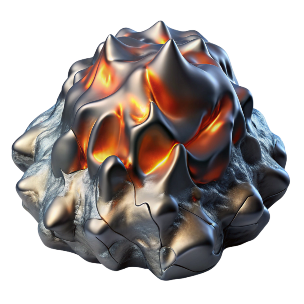 beautiful artistic Metallic Lava Flow on Ice Block Isolated png