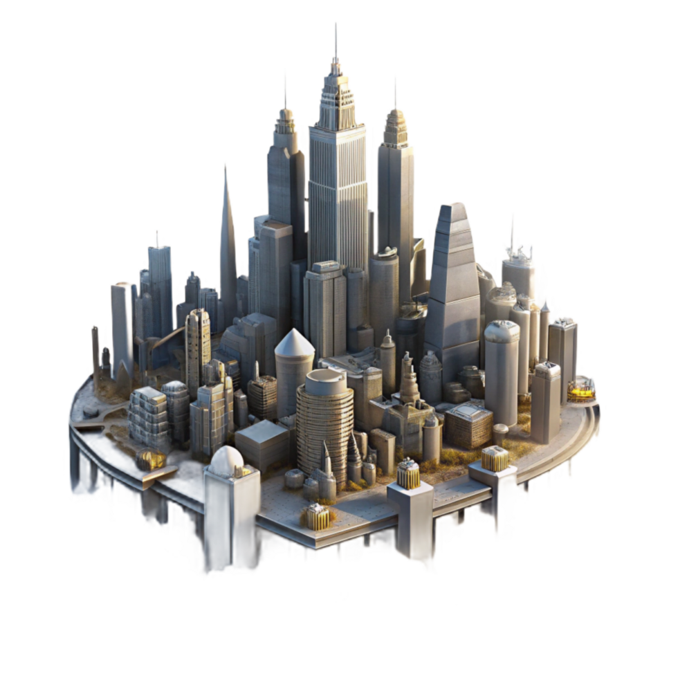 extraordinary creative Metropolis in Mist Transparent Background Dramatic Lighting professional png