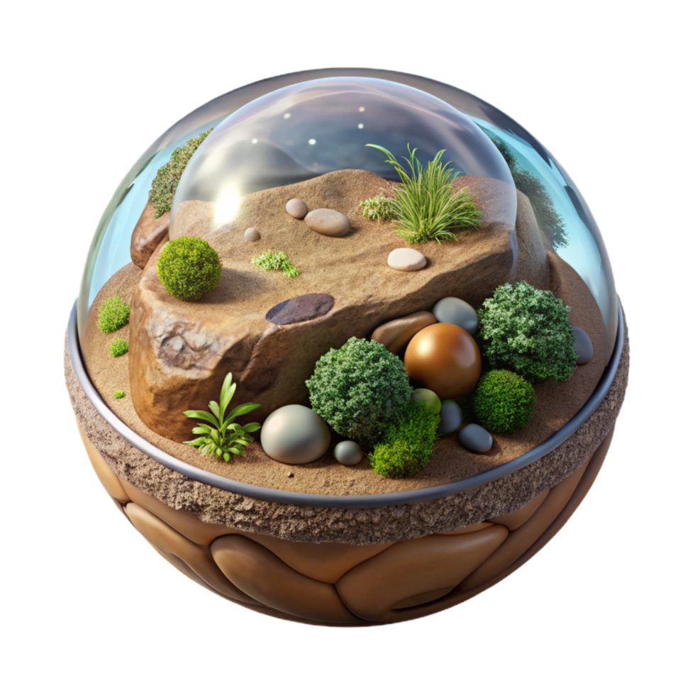 elegant minimalist Micro Ecosystem in Orb Isolated on White genuine png