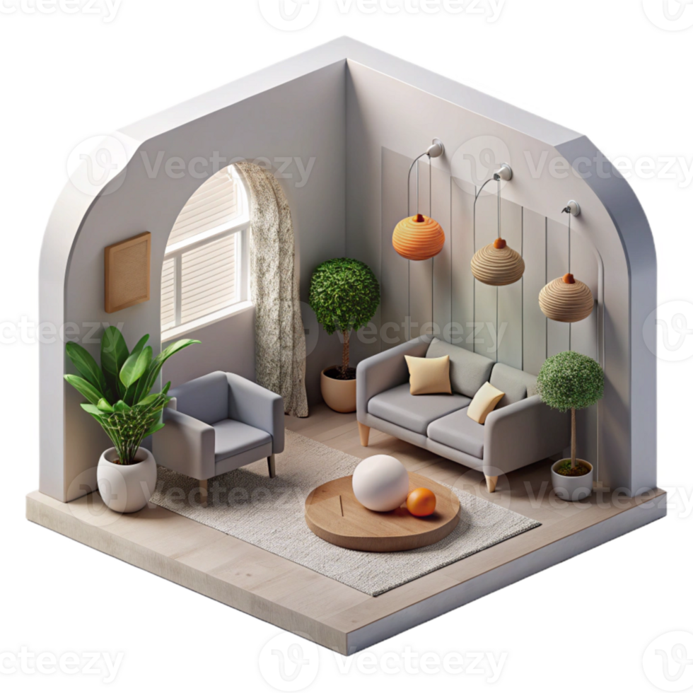 impressive artistic Minimalist Virtual Interior with Gray Walls Cutout original png