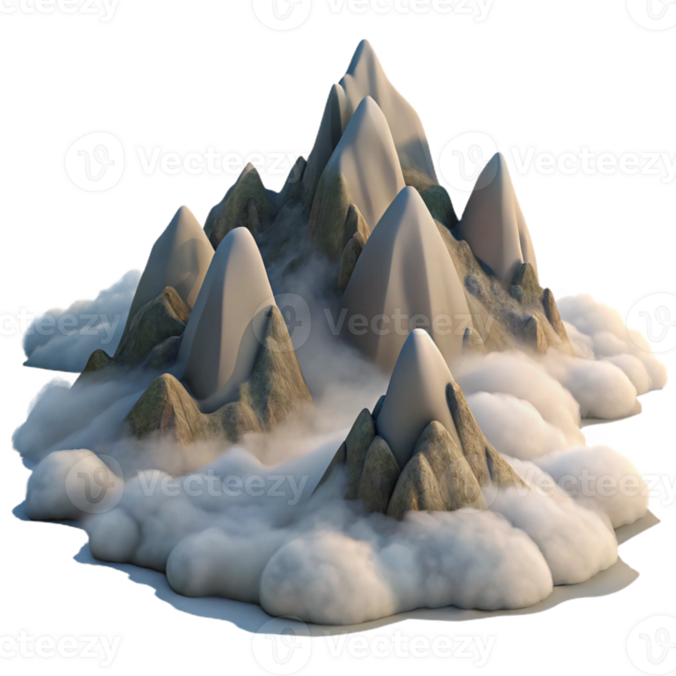 dramatic minimalist Misty Morning Sky Blending with Jagged Mountain Range Isolated exclusive png