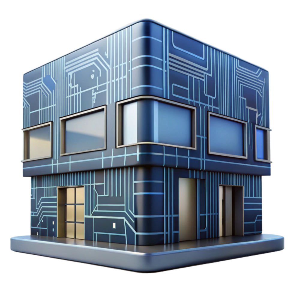elegant contemporary Modern Building with Circuitry Pattern Isolated high quality png