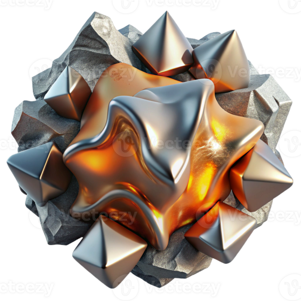 elegant vintage Molten Metal and Ice Collision Front View Transparent Cutout high quality png