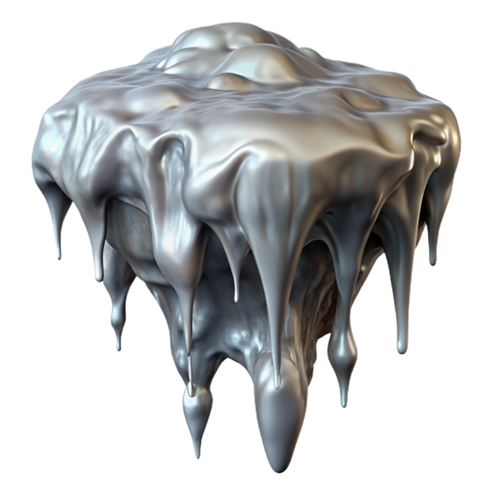 beautiful contemporary Molten Silver Dripping Down Frozen Waterfall Isolated authentic png