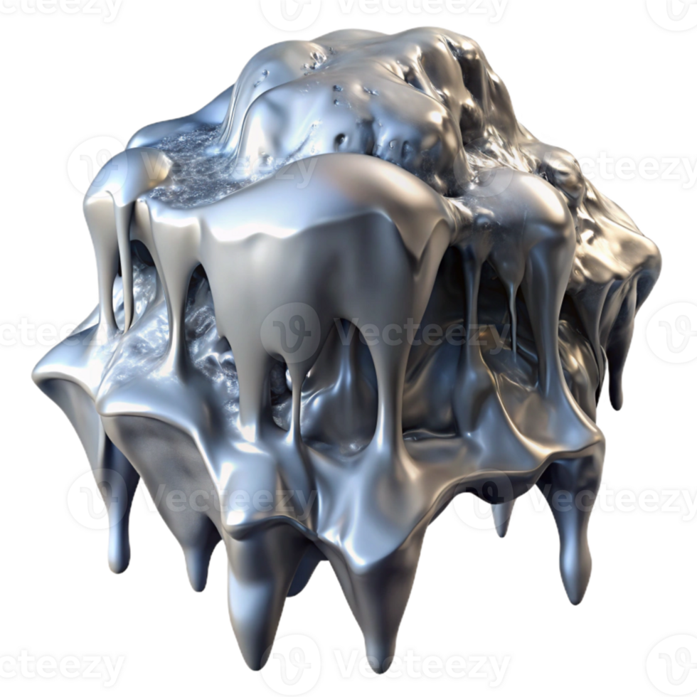 magnificent creative Molten Silver Dripping Down Frozen Waterfall Isolated detailed png