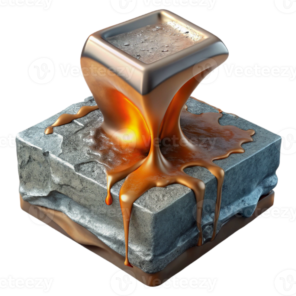 magnificent contemporary Molten Metal Pouring Onto Ice Block Close Up Isolated high quality png