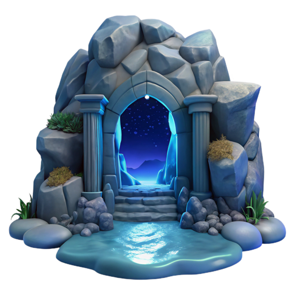 beautiful artistic Moonlit Cavern Entrance with Ocean View Isolated genuine png
