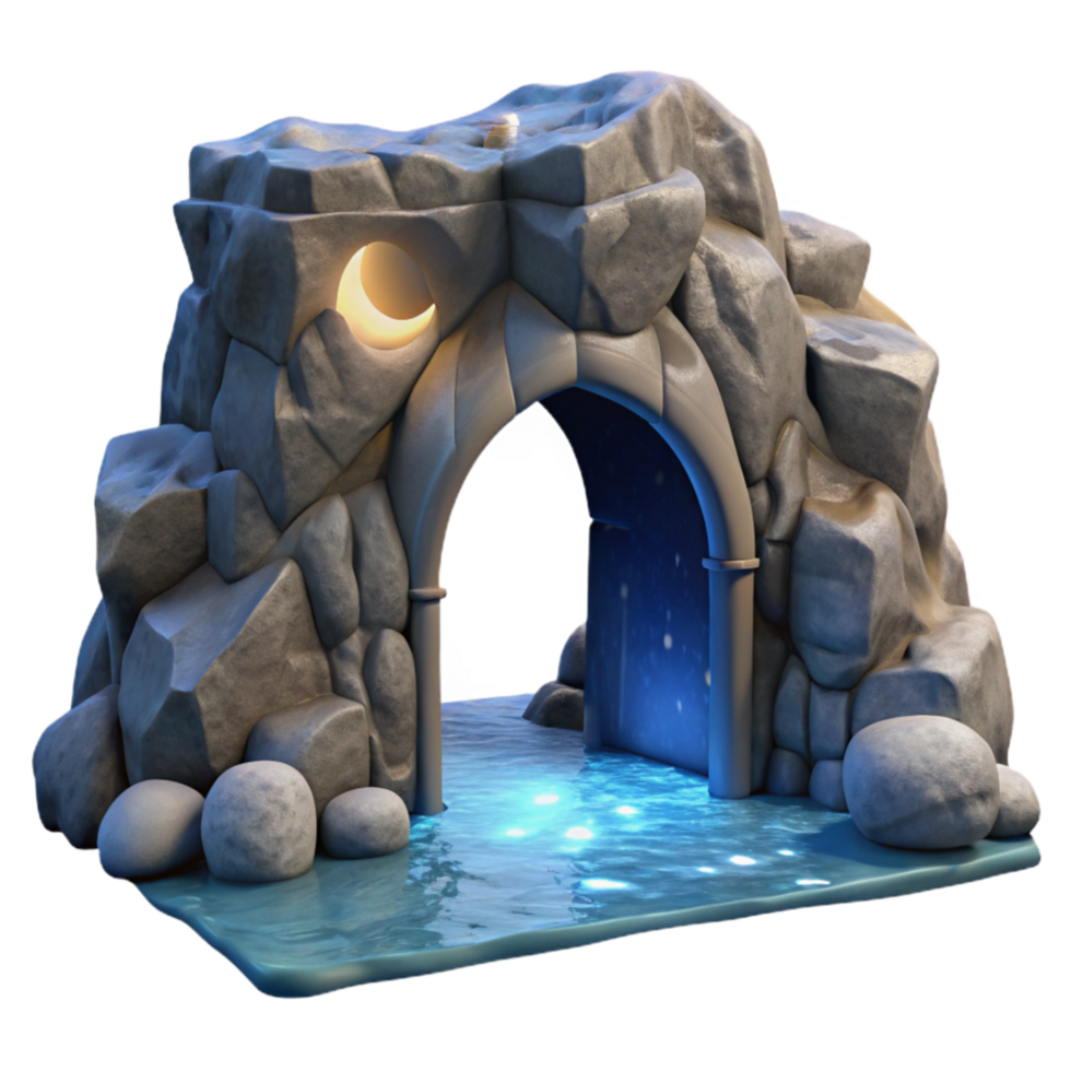 impressive vintage Moonlit Ocean Cliff with Grotto Entrance Cutout original png