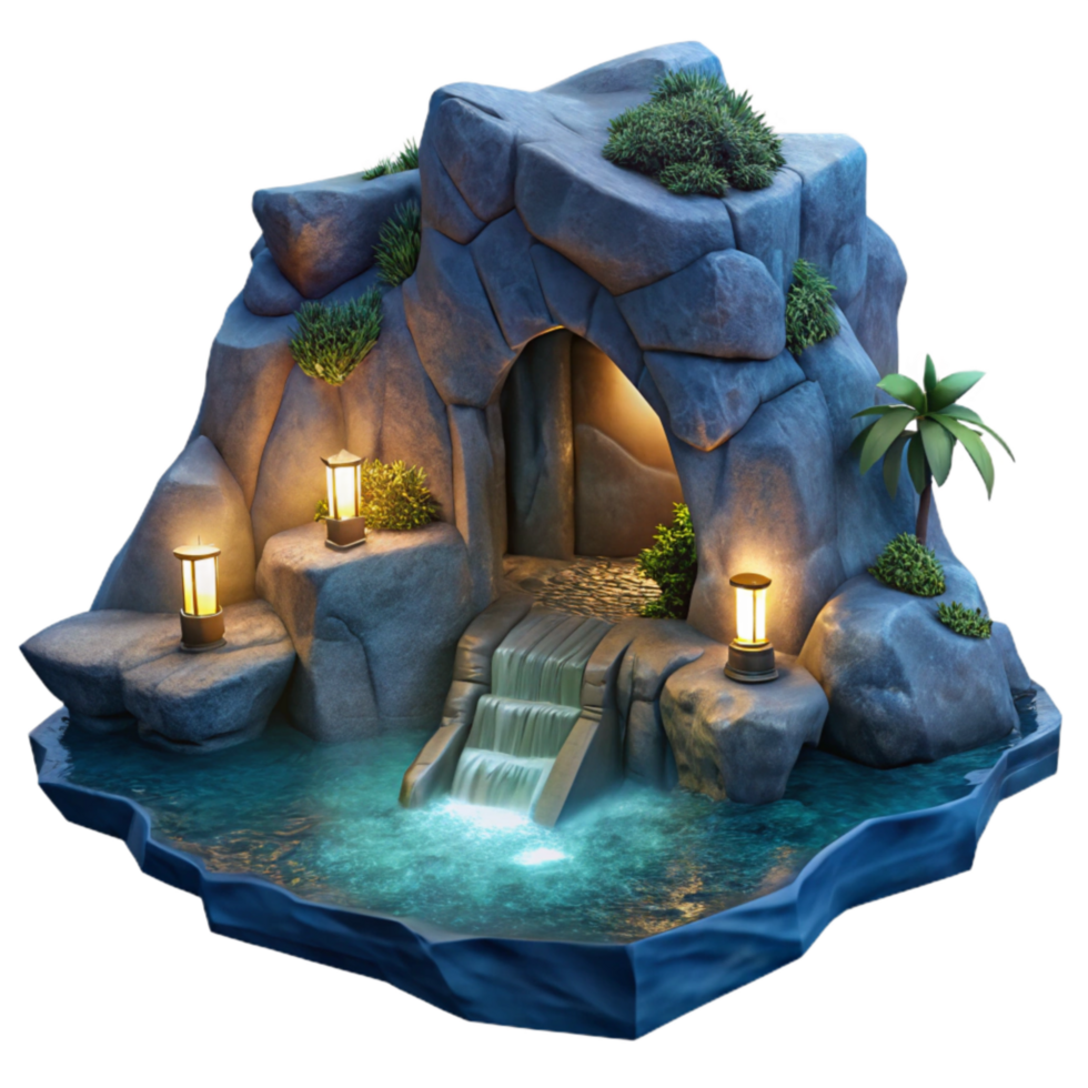 beautiful traditional Ocean Cliff Grotto at Night with Transparent Background exclusive png