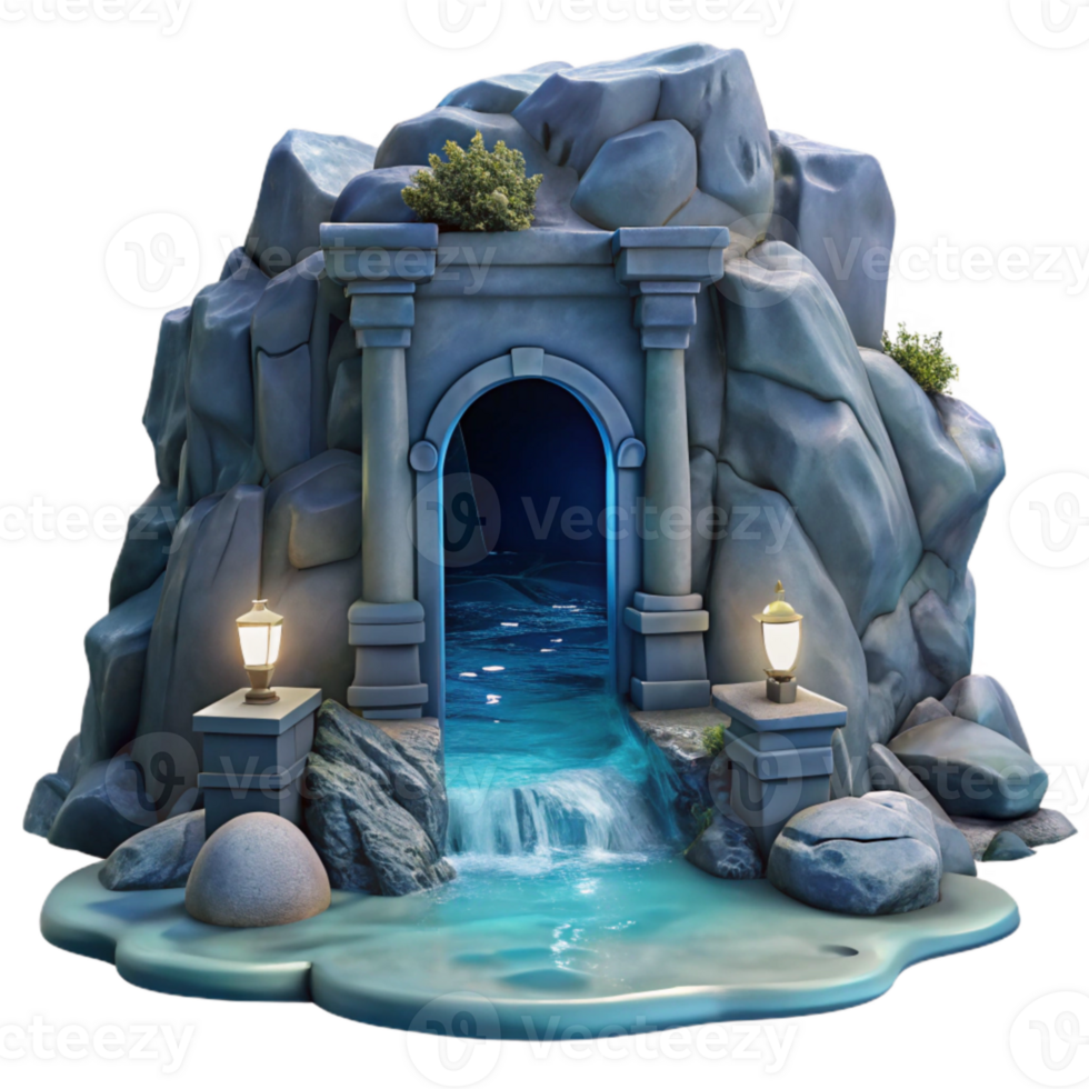 impressive artistic Ocean Cliff Grotto Moonlit Entrance Transparent Background original png