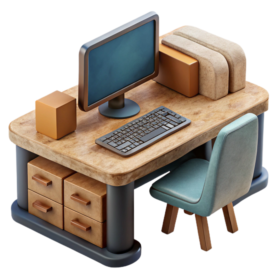 elegant creative Office Desk Cutout with Computer Monitor and Keyboard genuine png
