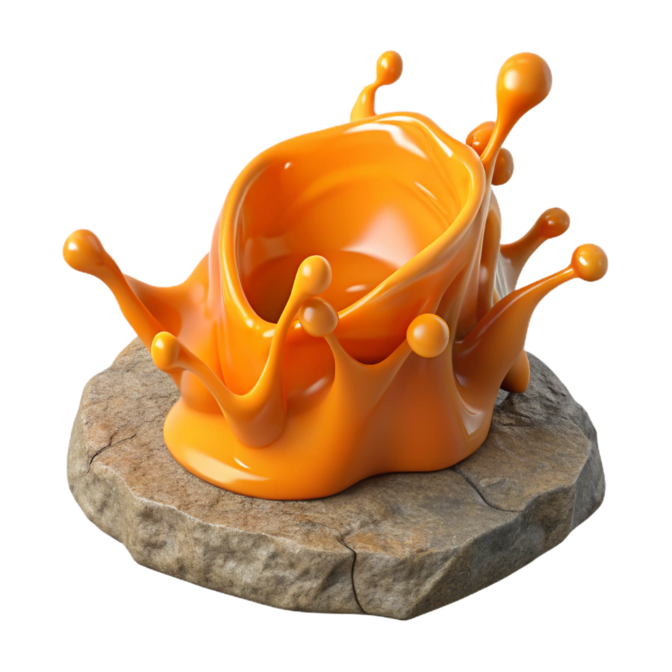 beautiful vintage Orange Transparent Liquid Splashing on Rock Surface Isolated detailed png