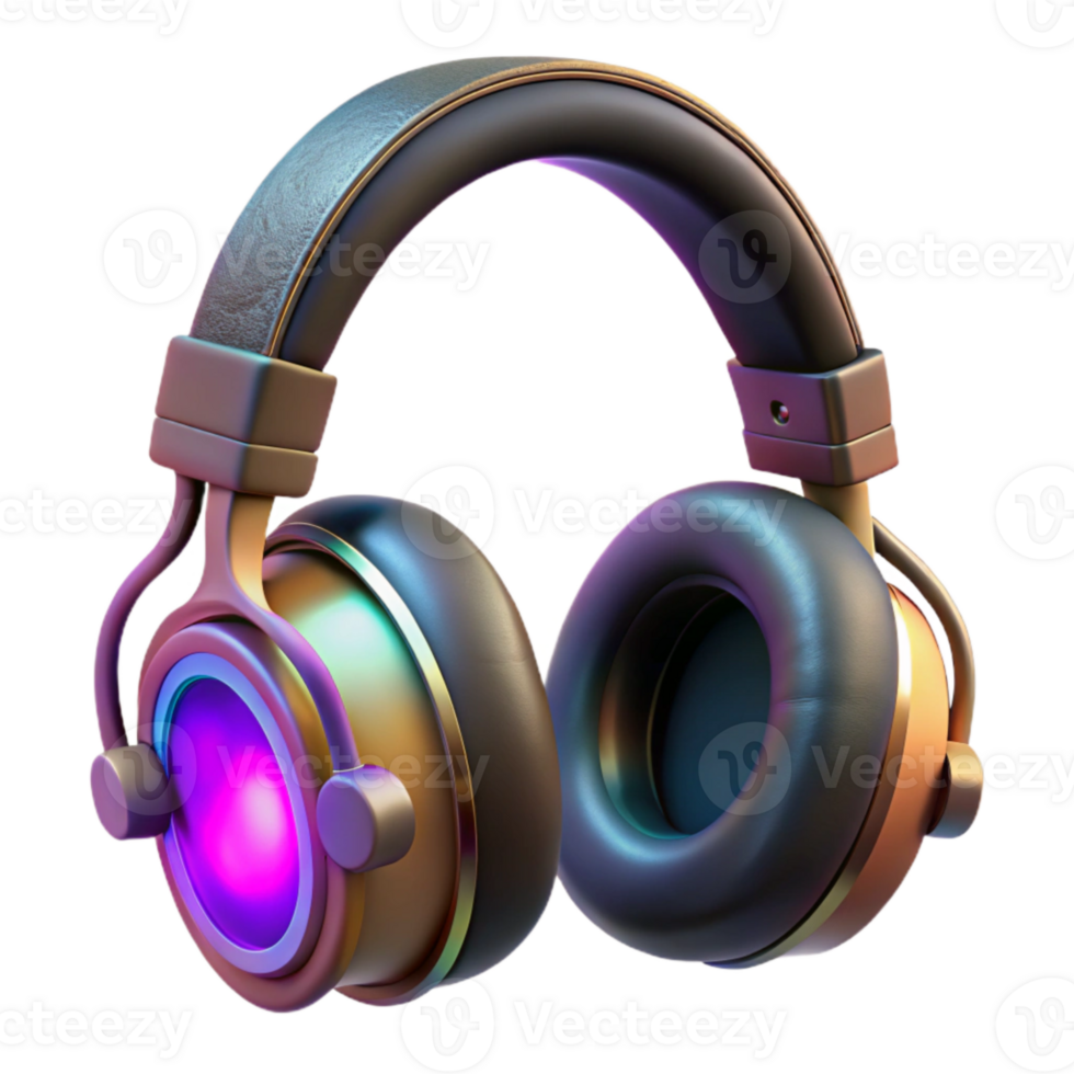 stunning classic Pair of Headphones with Glowing Wires Isolated Element high quality png