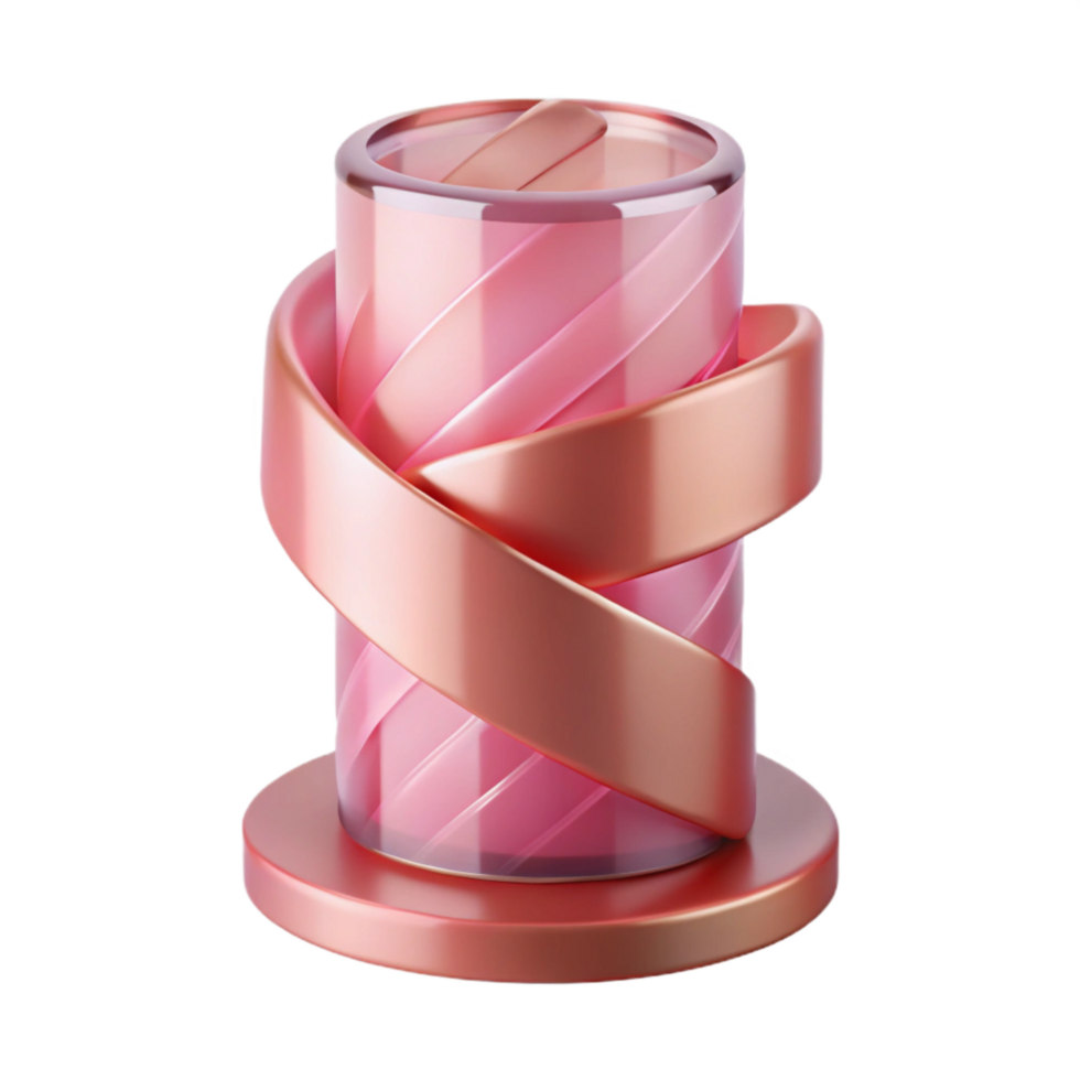 dramatic abstract Pink Translucent Ribbon Wrapped Around Glass Pillar Transparent Background high quality png