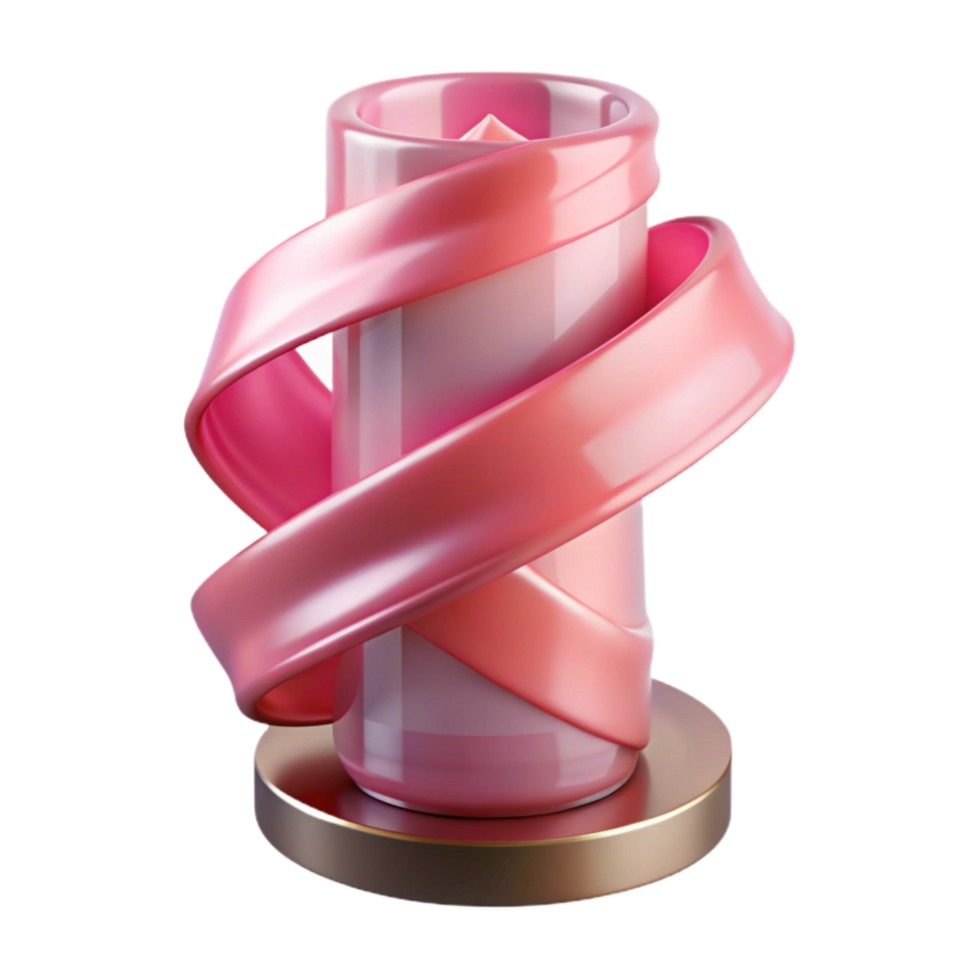 dramatic creative Pink Translucent Ribbon Wrapped Around Glass Pillar Transparent Background authentic png
