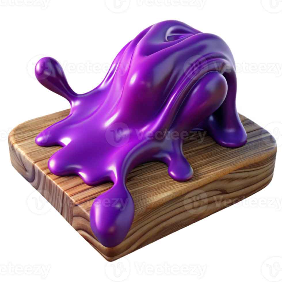 extraordinary minimalist Purple Translucent Liquid Flowing Over Wooden Surface Isolated high quality png