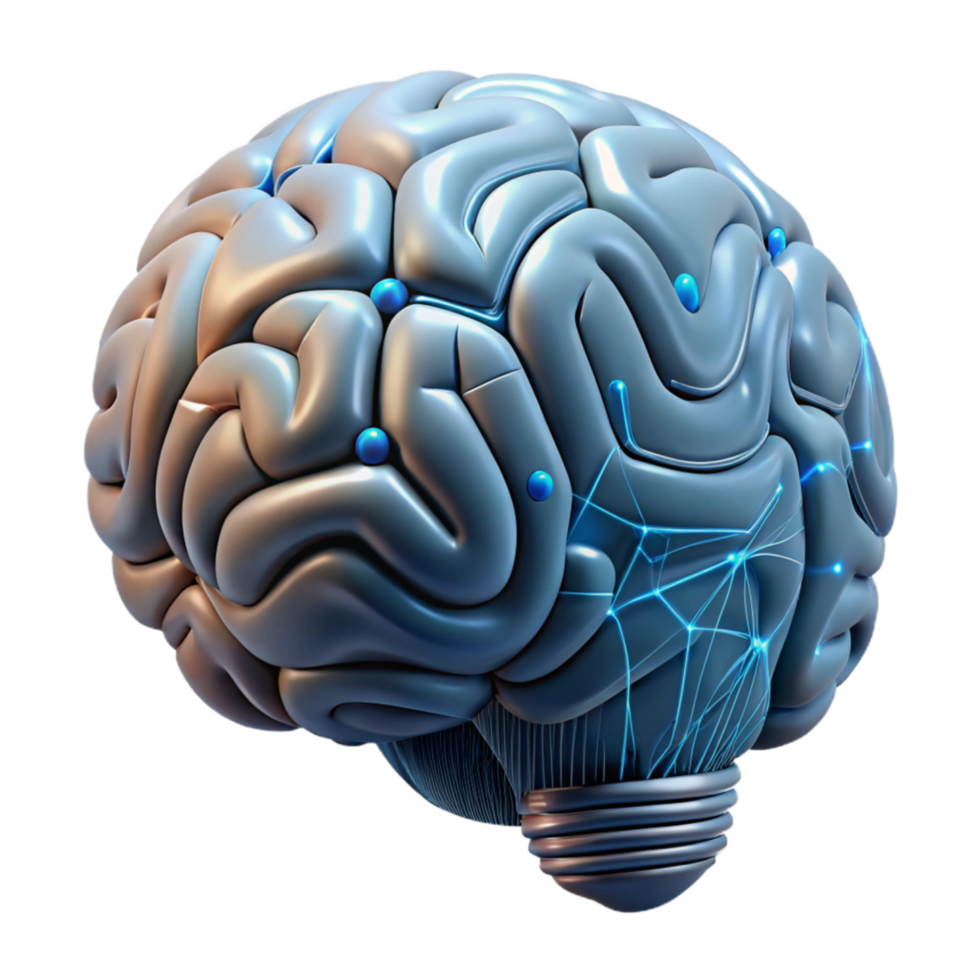 extraordinary abstract Realistic Brain with Circuitry Overlay Isolated detailed png