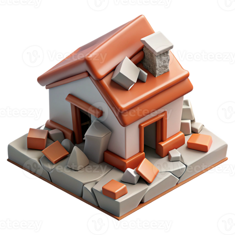 dramatic contemporary Realistic Earthquake Damage Illustration Transparent Background premium png