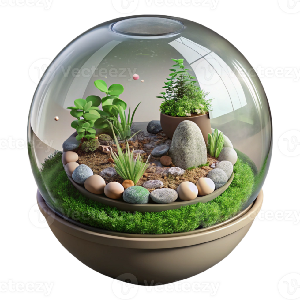extraordinary minimalist Realistic Micro Garden in Sphere Transparent professional png