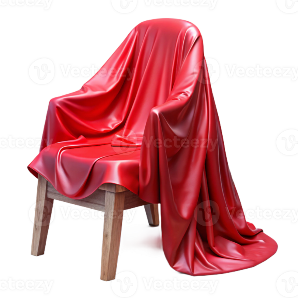 vibrant artistic Red Translucent Fabric Draped Over Wooden Chair Isolated high quality png