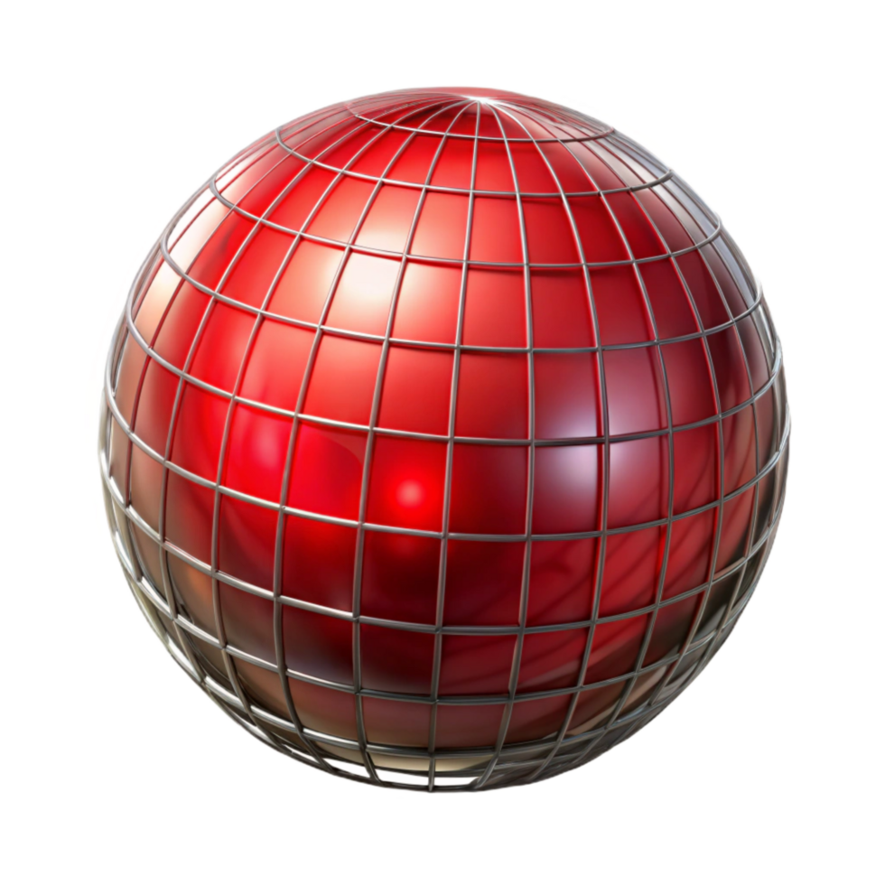 extraordinary abstract Red Translucent Sphere Emerging From Metal Grid Cutout high resolution png