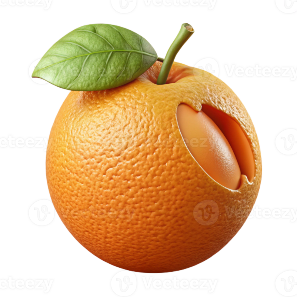 extraordinary classic Ripe Orange Cutout with Peel Texture and Leaf premium png