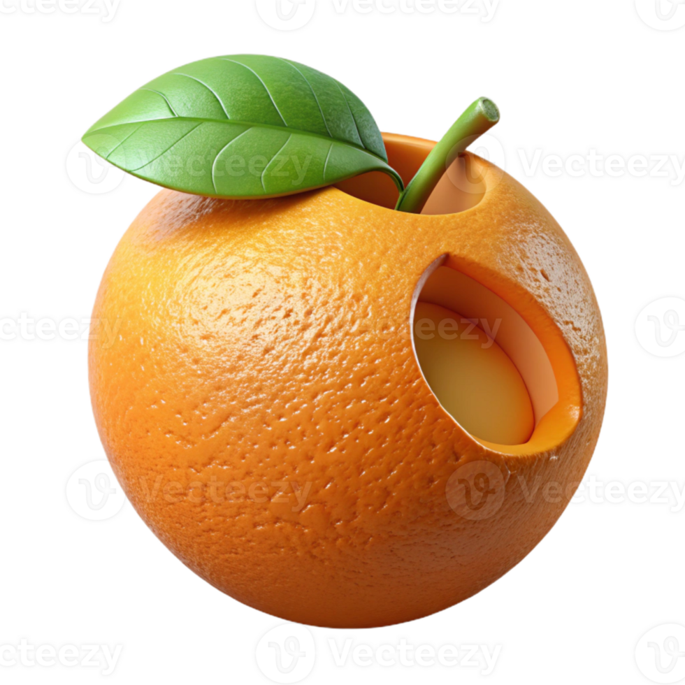 magnificent rustic Ripe Orange Cutout with Peel Texture and Leaf high resolution png