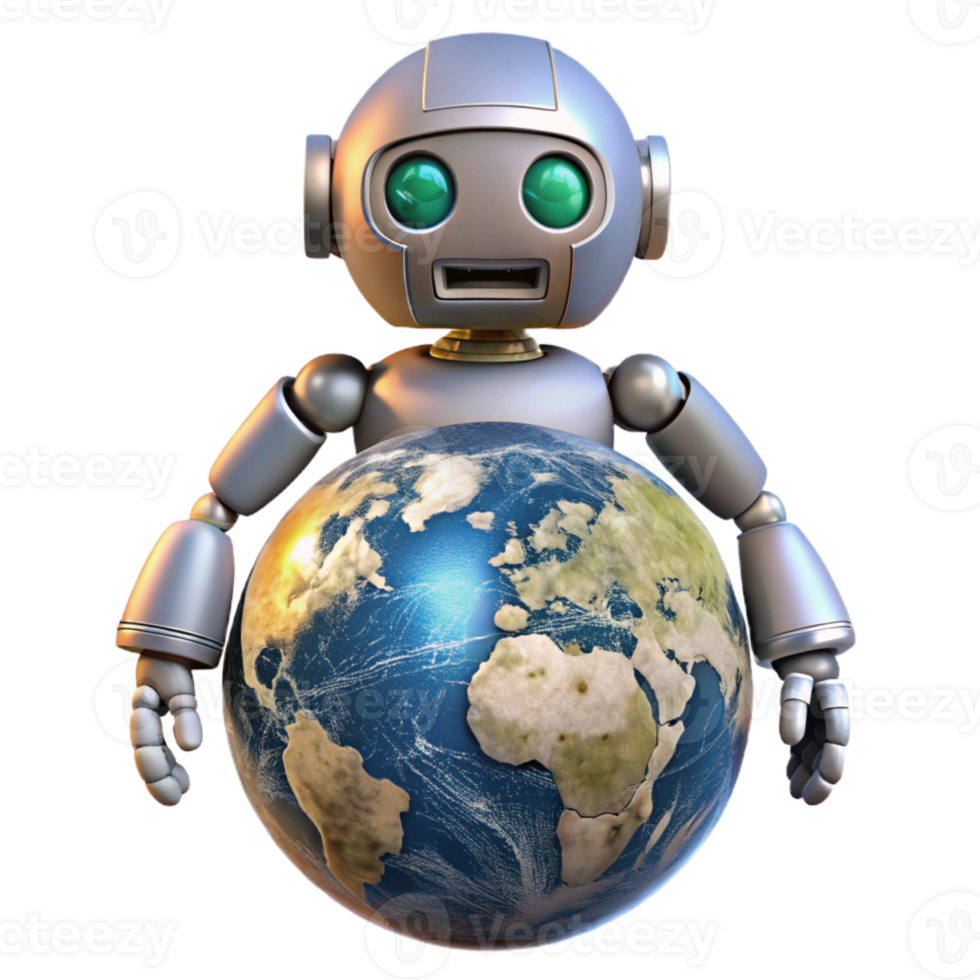dramatic minimalist Robot Embedded in Earth Transparent Background detailed png